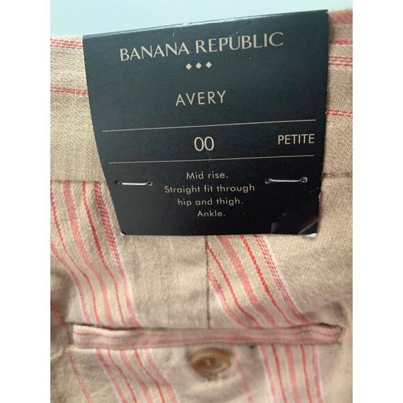New Banana Republic Avery Tie Waist Stripe Linen Blend Ankle Pants 00 Petite - Picture 4 of 6
